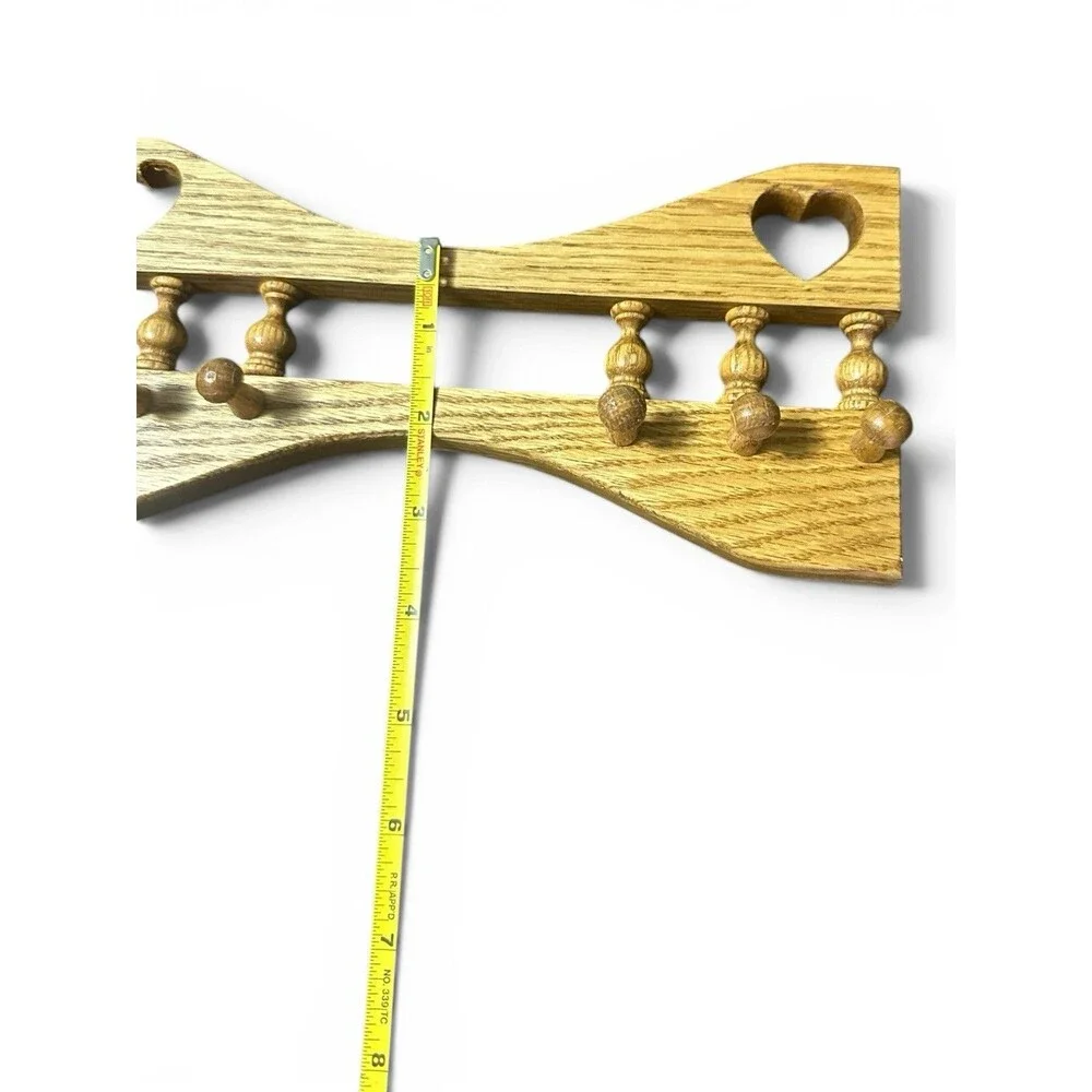 Mini Vintage Handmade Wooden Heart Cutout Wall w Pegs 9 1/2” Long
